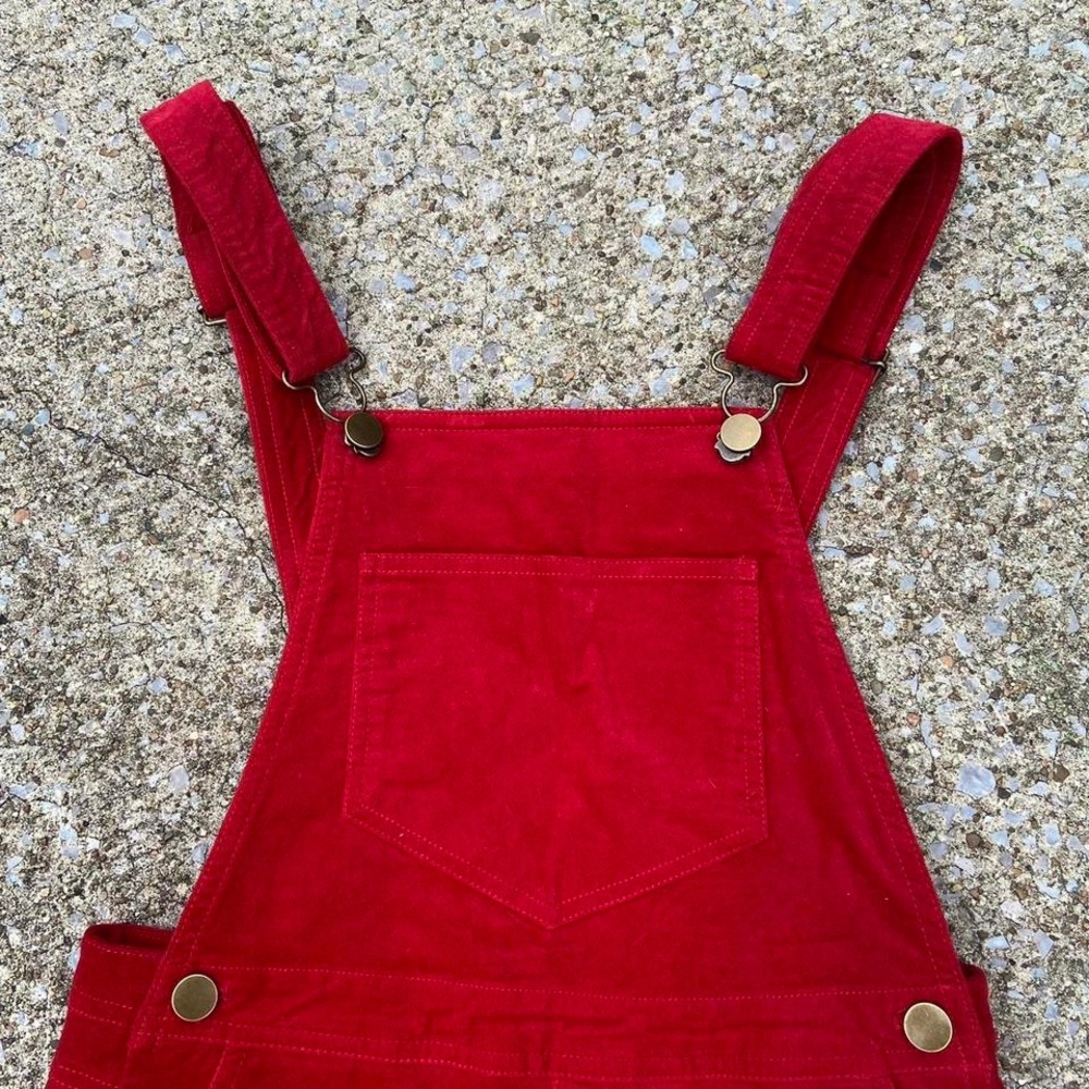 Red Mini Overall Dress - Picture 4 of 4